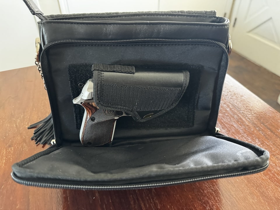 Beretta 30X inside Gun Toten Mamas Lambskin Clutch Purse