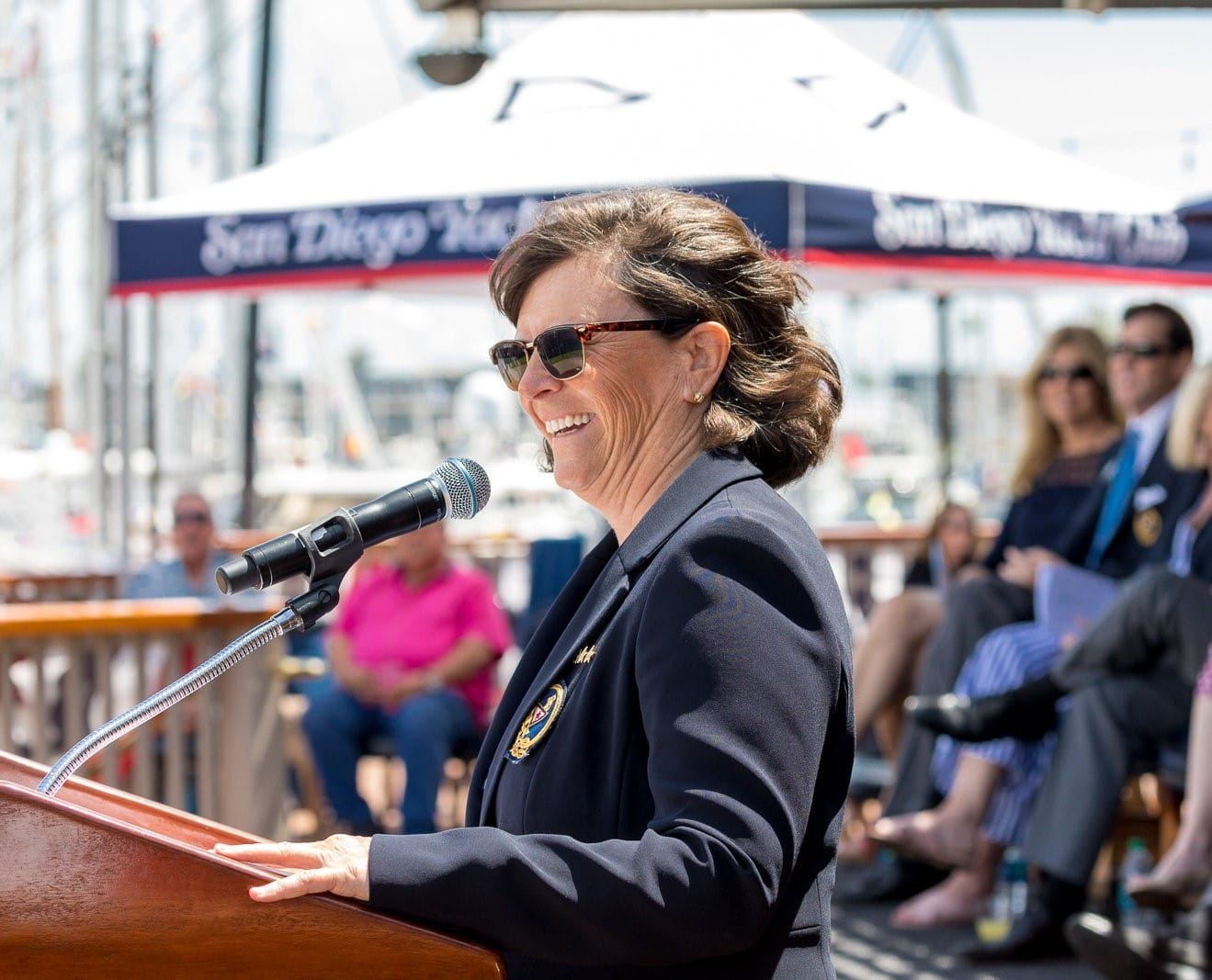 Jerelyn Biehl, commodore of San Diego Yacht Club, on Opening Day 2019.