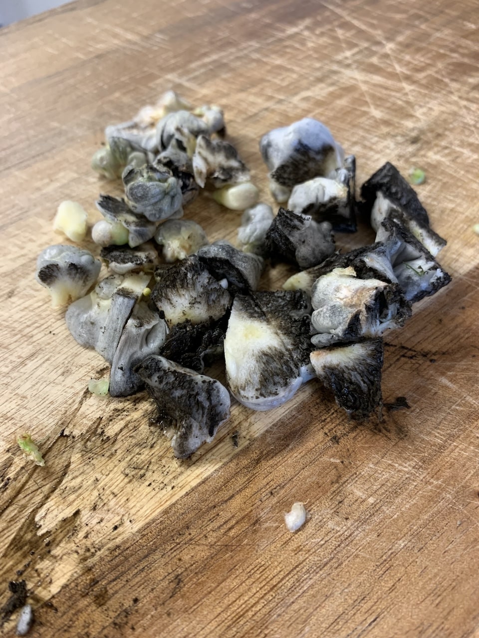 Huitlacoche on cutting board