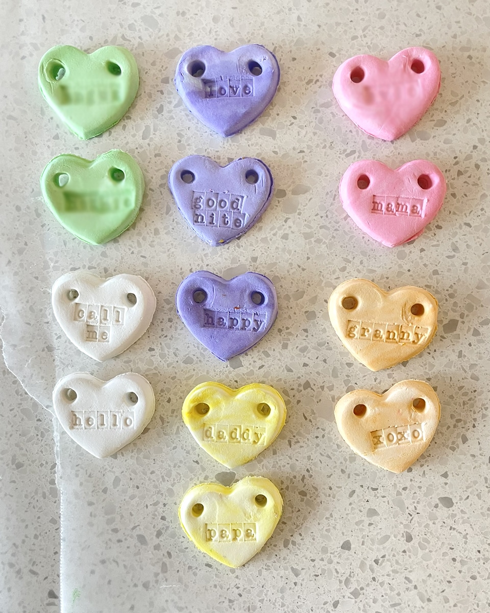 Drying clay conversation hearts