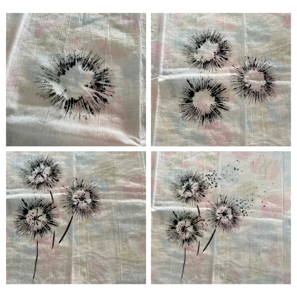 Stamping dandelions and adding details