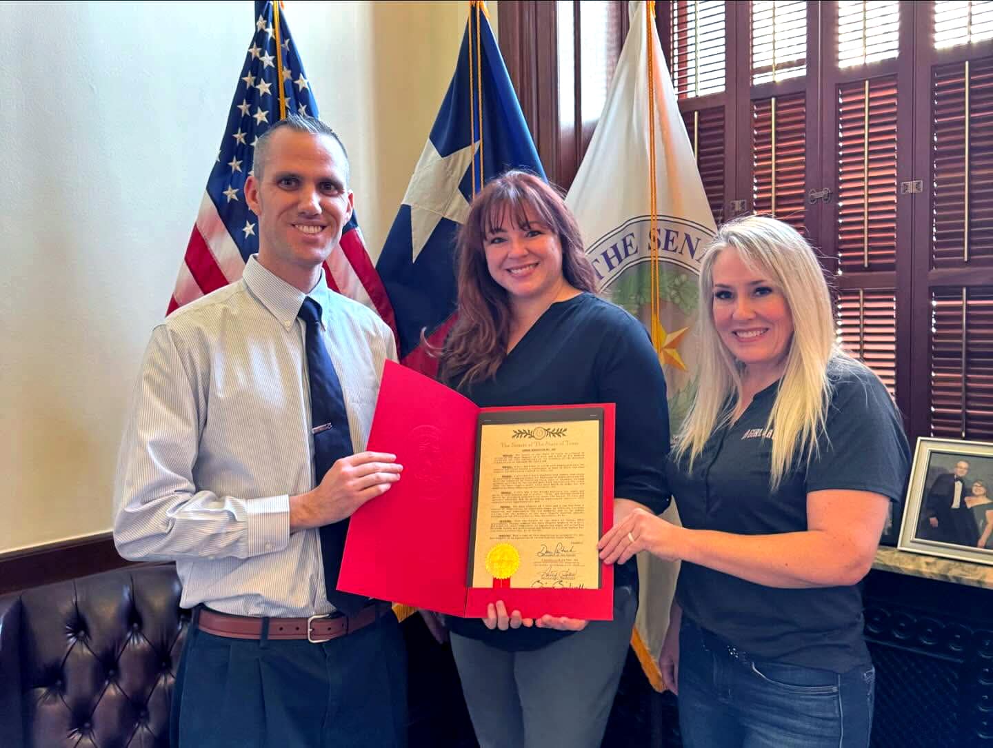 Ryan Hogan from Senator Birdwell’s Office with Julianna Crowder and Robyn Sandoval.