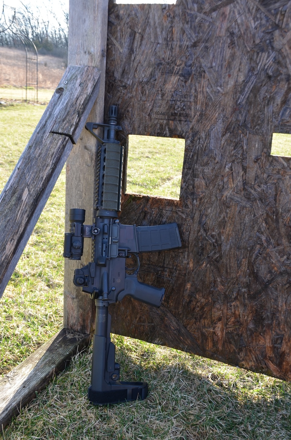 Rifle leaning in corner to simulate closet